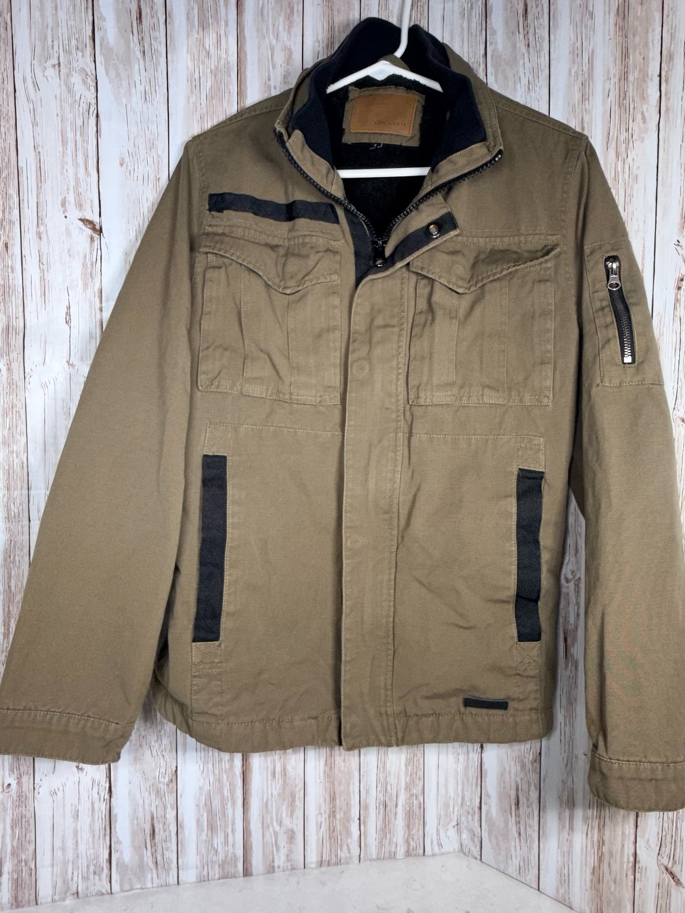 Men's Military Field Jacket in Olive with Black Accents